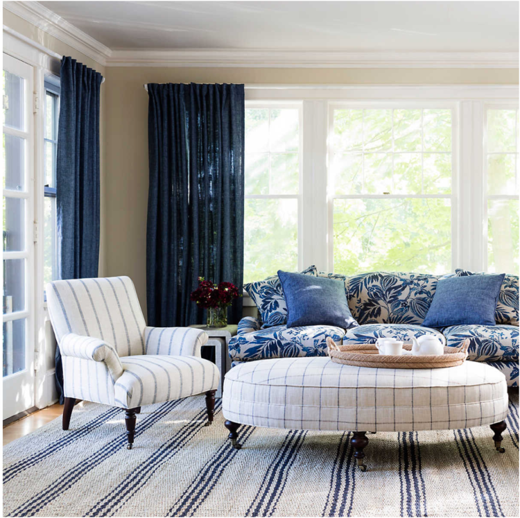 Jute Woven Rug in Ticking Stripes - Indigo or Black