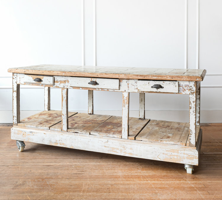 Antique Tile Top Counter Northern France, c 1880