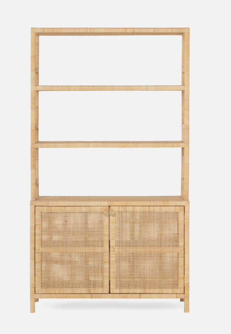 Isla Rattan Bookcase with Hutch