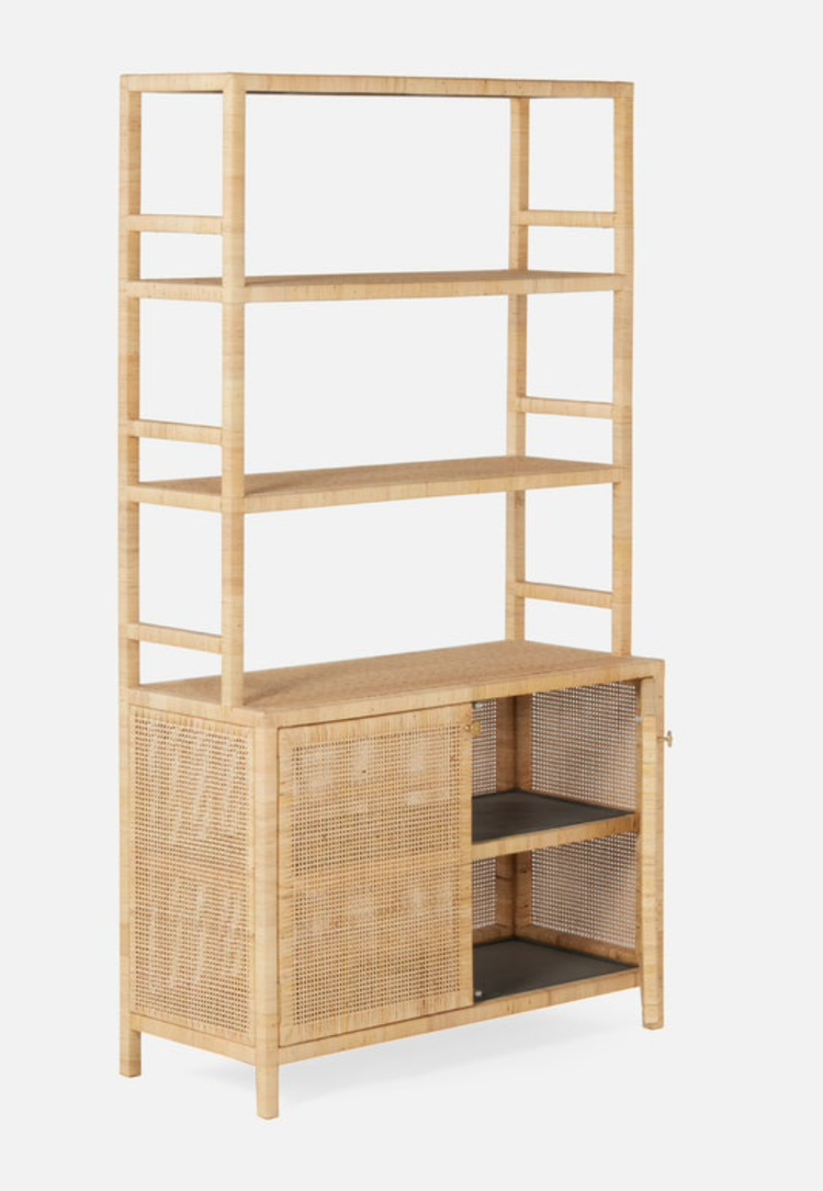Isla Rattan Bookcase with Hutch