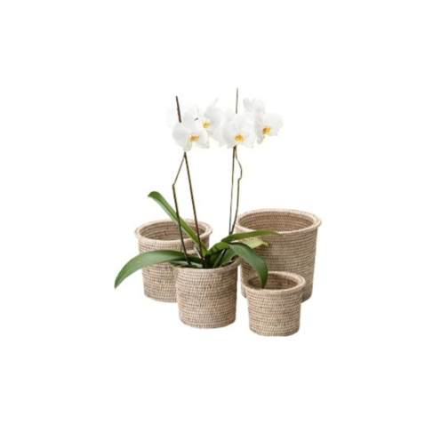 Matahari Home White-Wash Rattan Flower Baskets