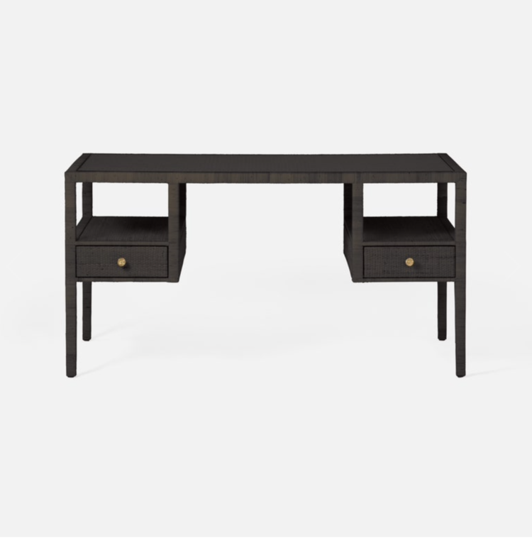 Isla Open Shelves Rattan Desk