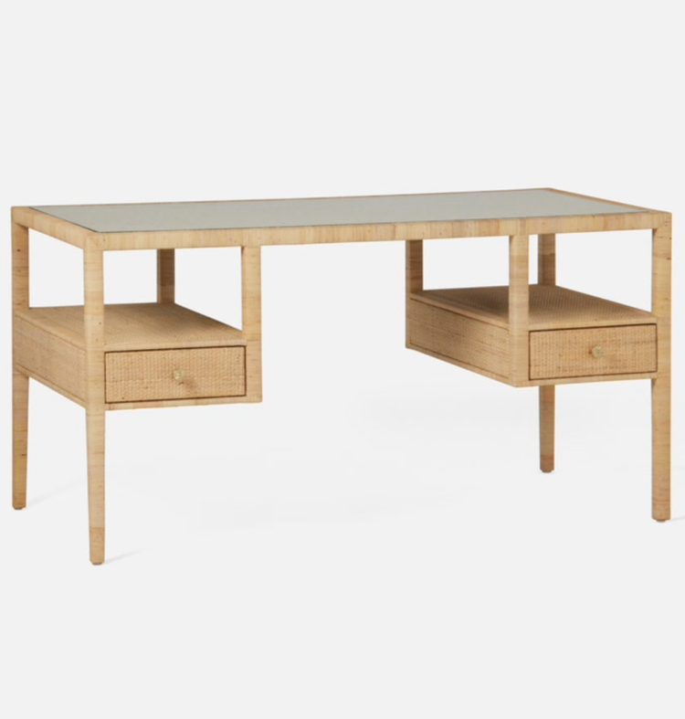 Isla Open Shelves Rattan Desk