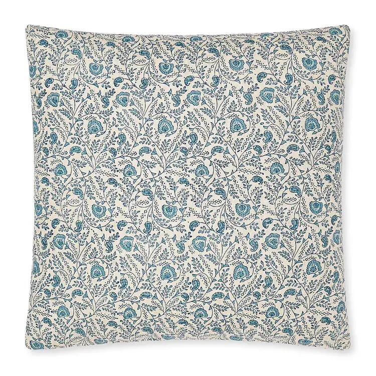Gild & Co. Pali block-print linen cushion in Azure blue