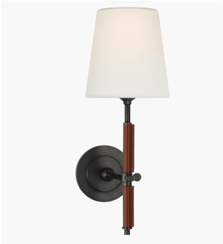 Bryant Leather Wrapped Sconce with Linen Shade