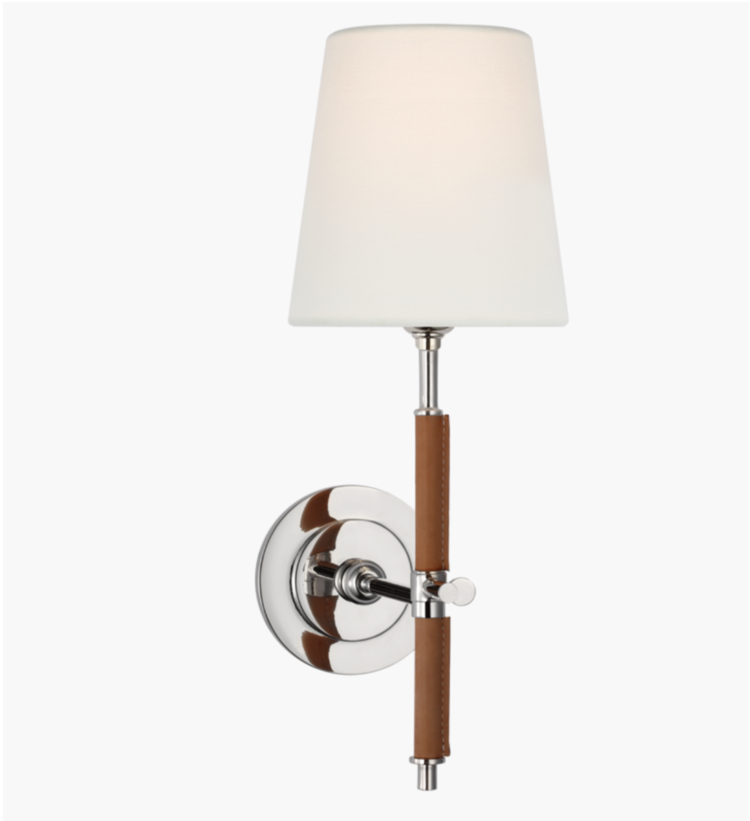 Bryant Leather Wrapped Sconce with Linen Shade