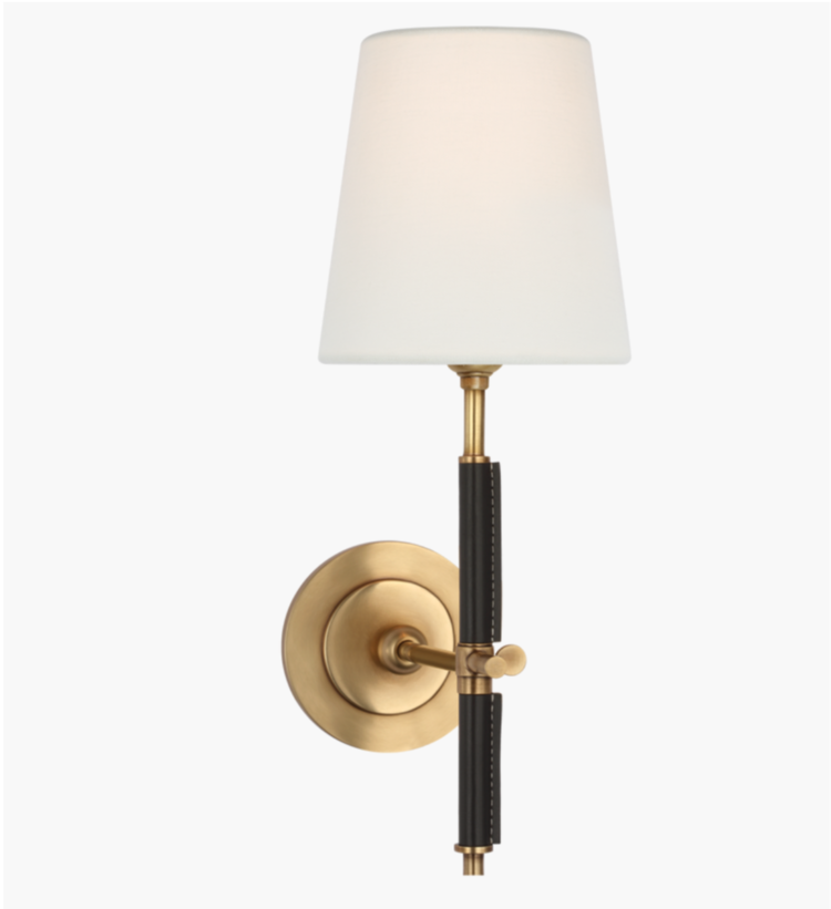 Bryant Leather Wrapped Sconce with Linen Shade