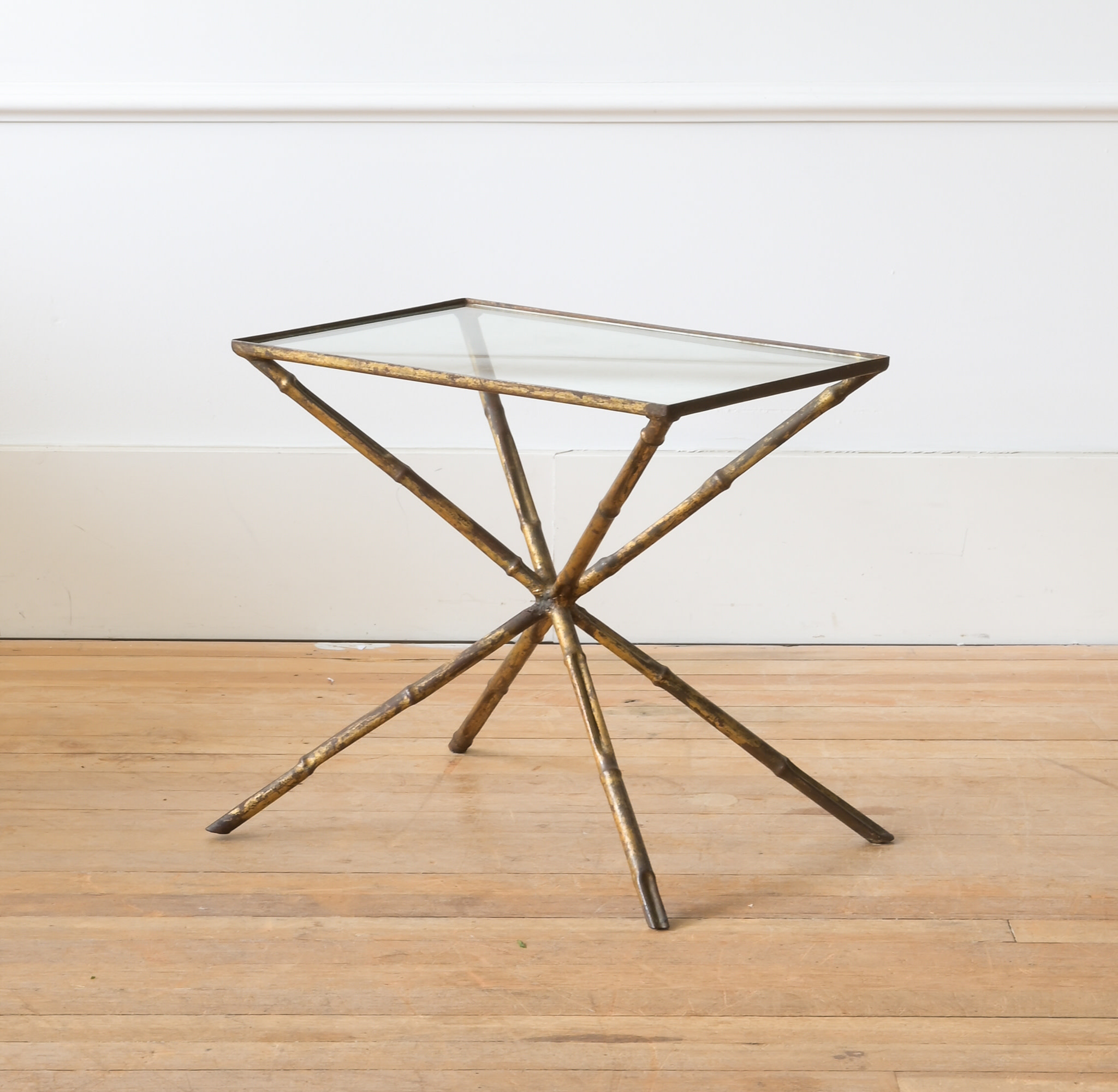1950's Vintage Solid Brass & Marble Faux Bamboo Side Table