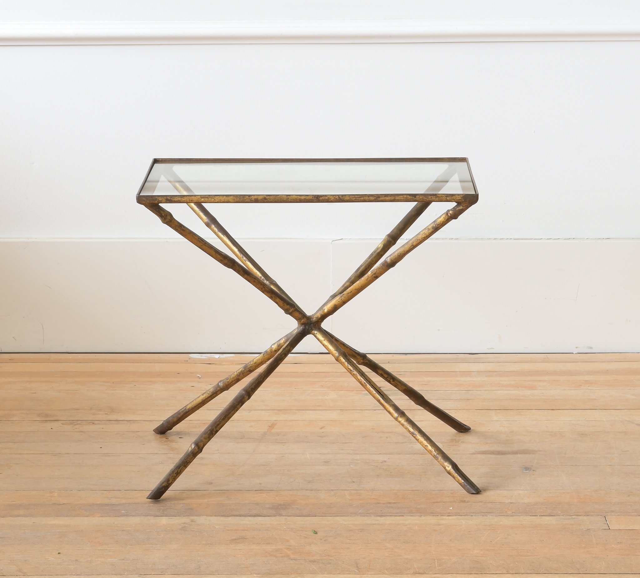 Faux Bamboo Brass Tray Table with Folding Base.
