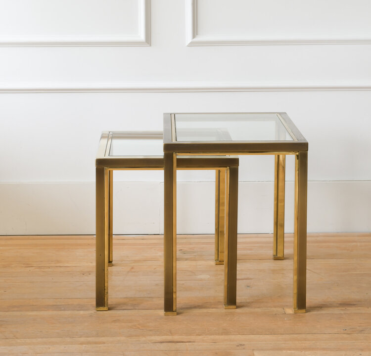 Vintage Vintage Brass & Glass Nesting Tables, set of 2