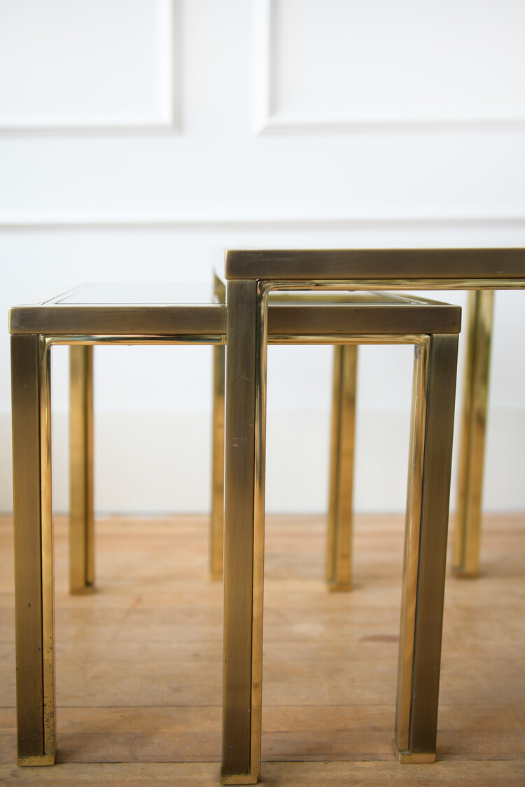 Vintage Vintage Brass & Glass Nesting Tables, set of 2