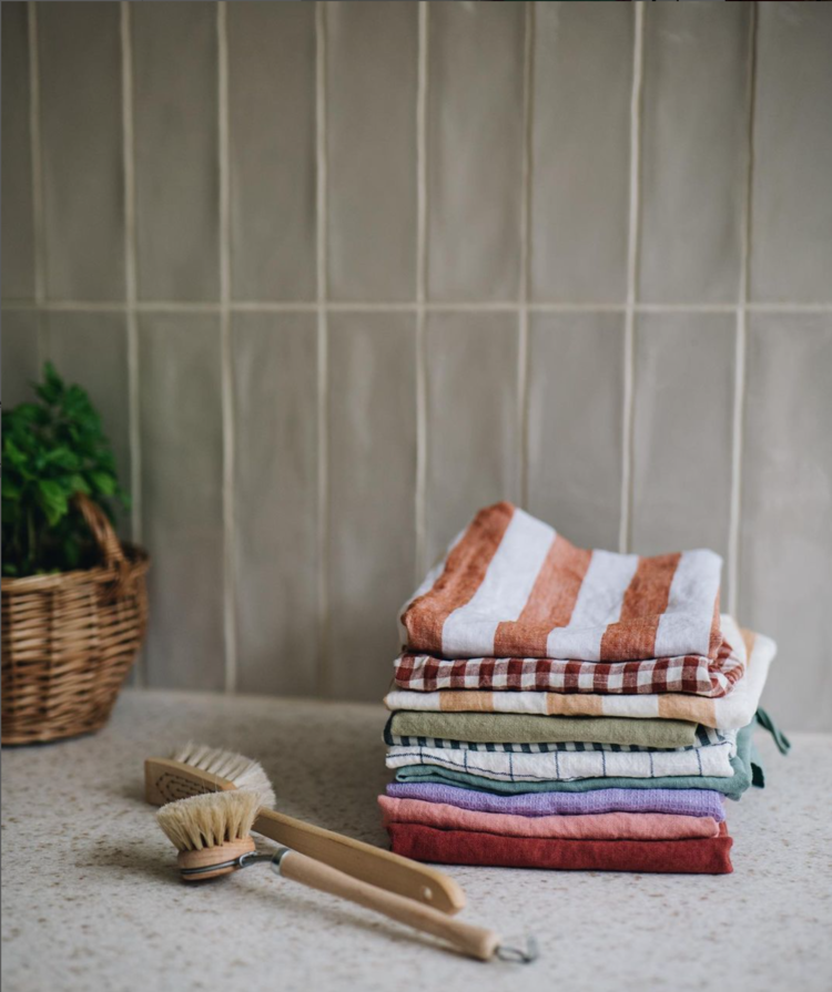 Linge Particulier French Linen Dishtowel Vintage Green