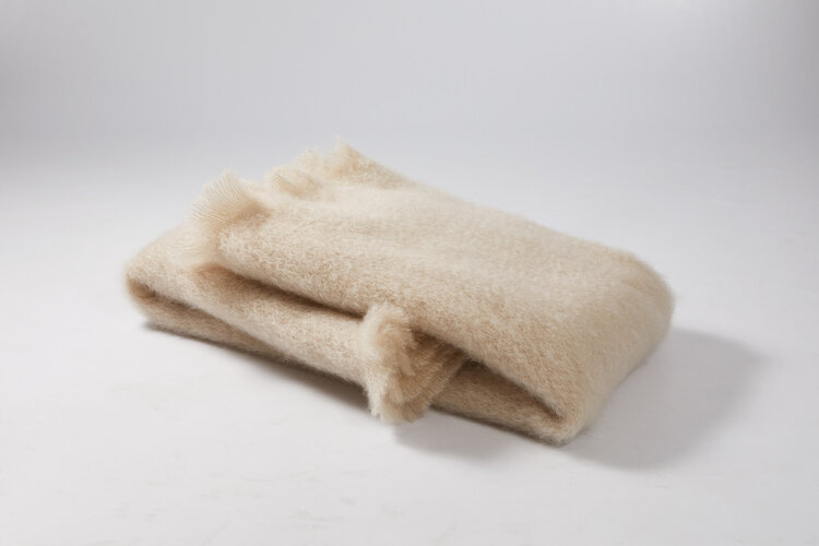 Mohair Throw Blanket in Light Beige