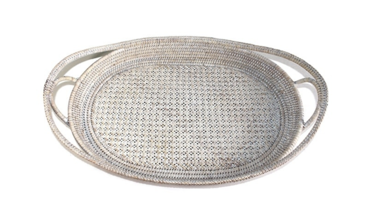 Oval Open Lace Weave Rattan Tray