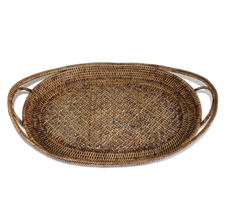 Oval Open Lace Weave Rattan Tray