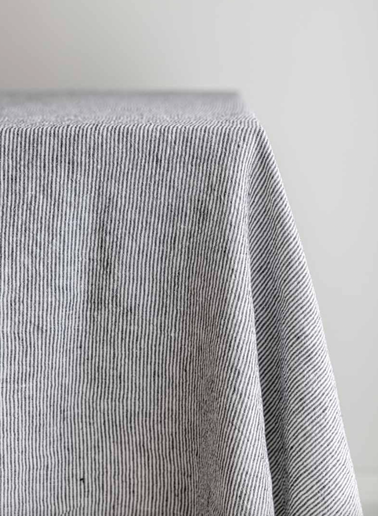 Black & White Stripe French Linen Tablecloth