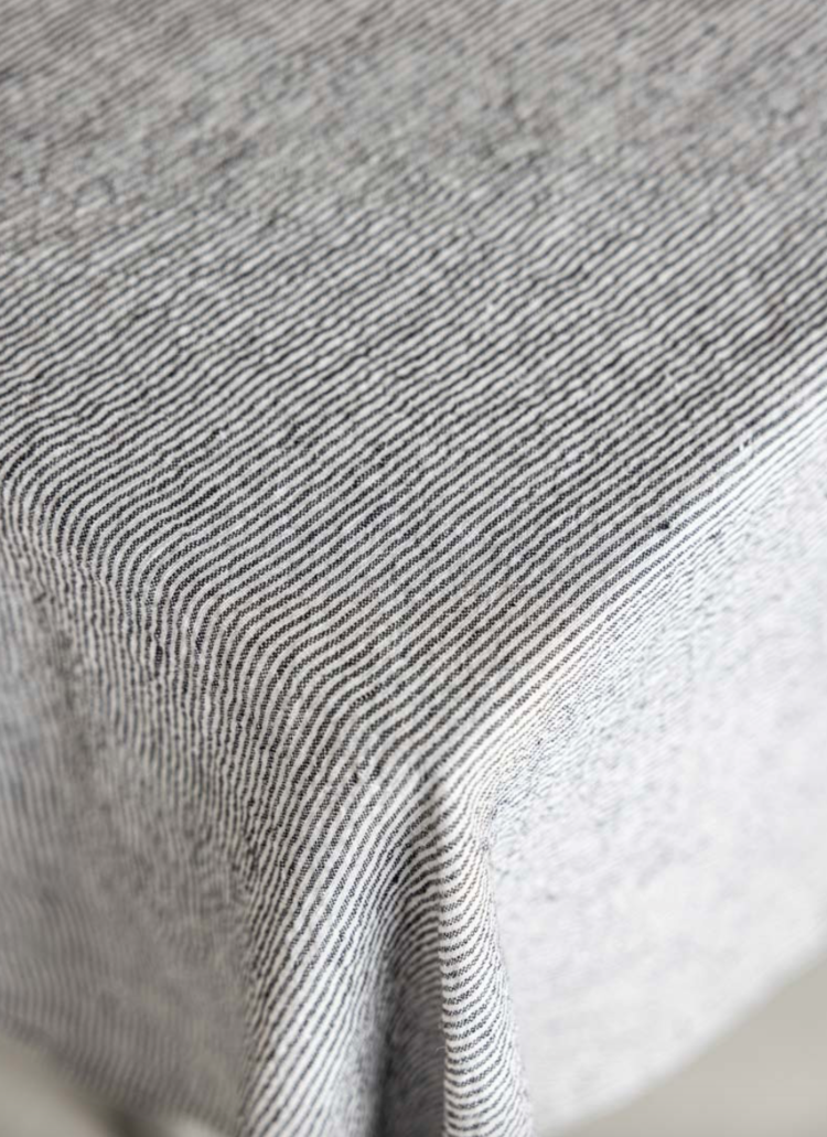 Black & White Stripe French Linen Tablecloth