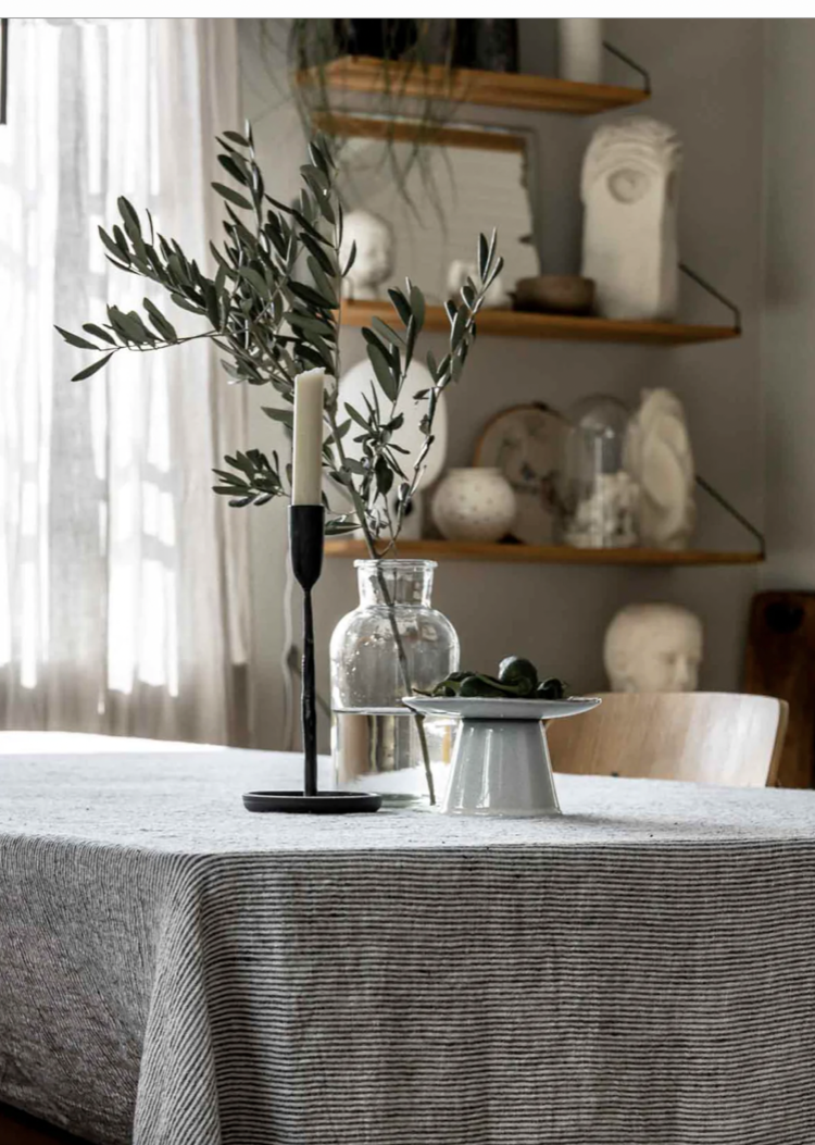 Black & White Stripe French Linen Tablecloth