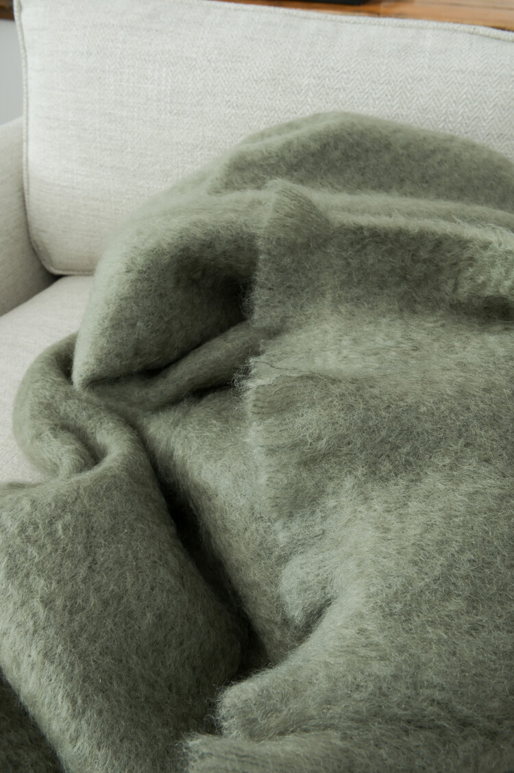Mohair Throw Blanket in Olive by Mantas Ezcaray
