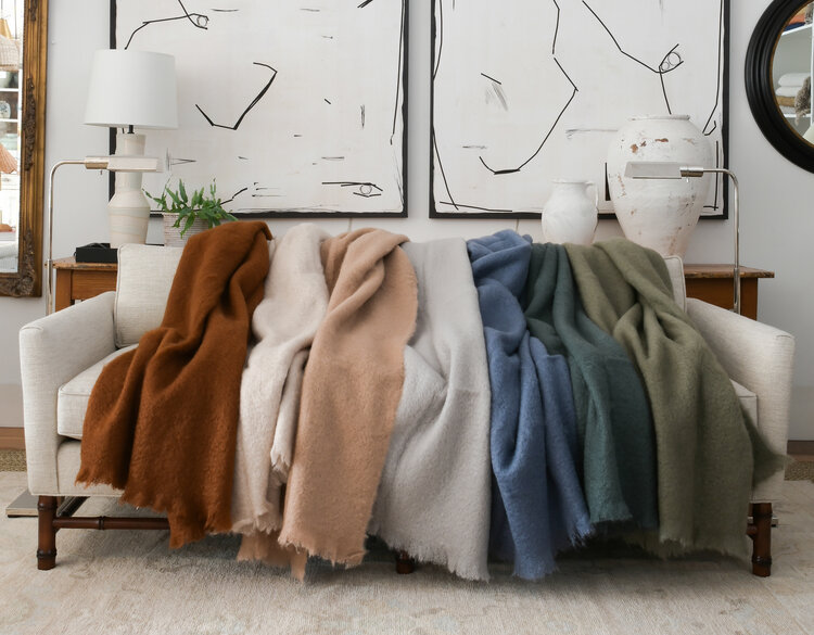 Mohair Throw Blanket in Light Beige