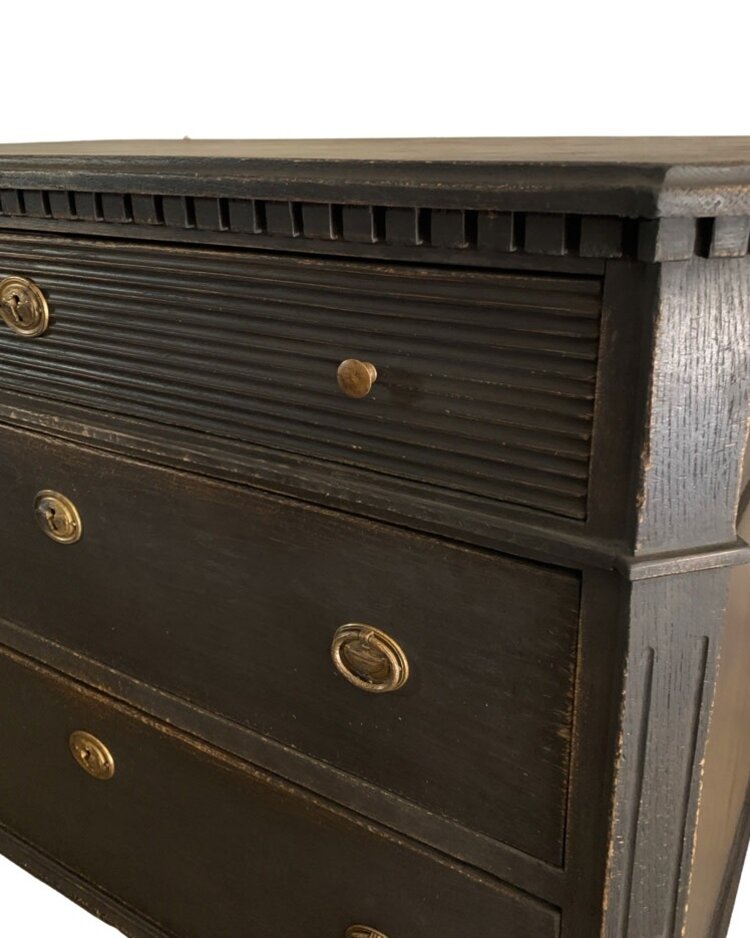 Black Antique Gustavian Chest of Drawers