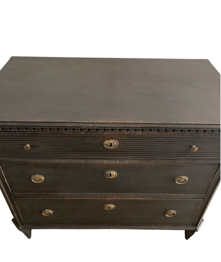 Black Antique Gustavian Chest of Drawers