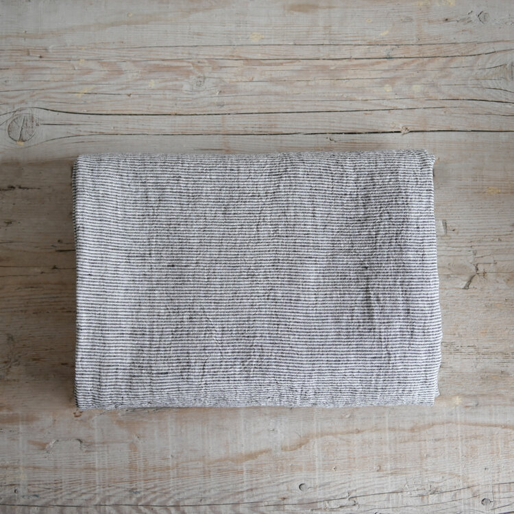 Black & White Stripe French Linen Tablecloth
