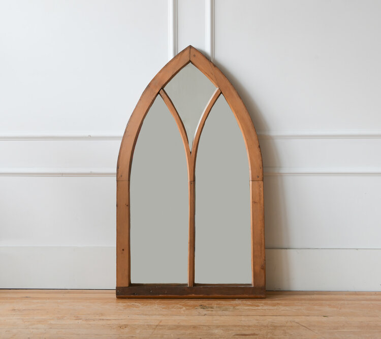 Antique Pine Gothic Window Mirror