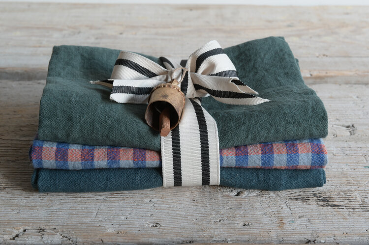 French Linen Dishtowel Vintage Green