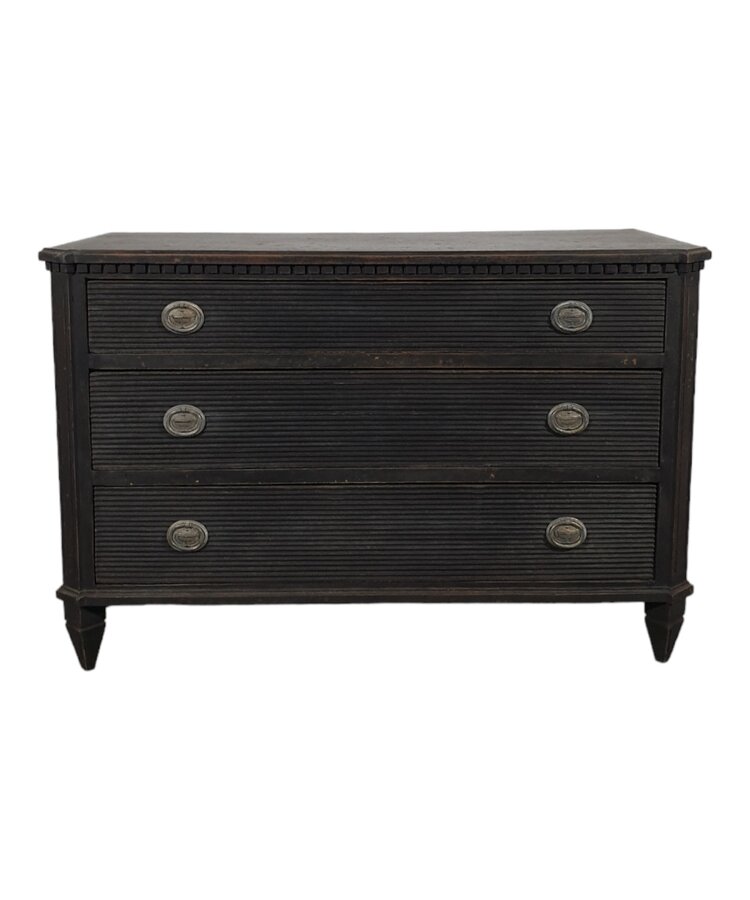 Black 3 drawer Gustavian Chest of Drawers (SOLD)
