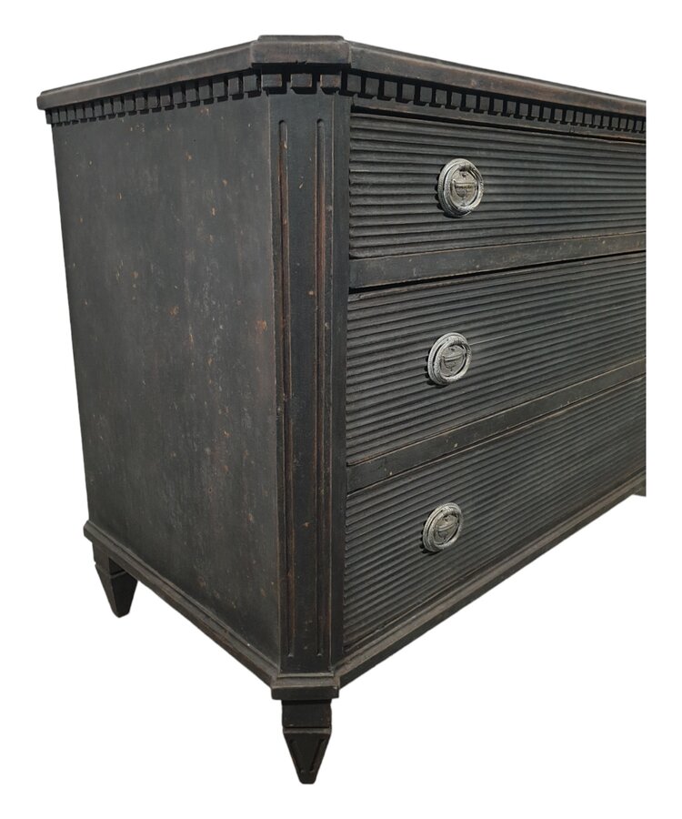 Black 3 drawer Gustavian Chest of Drawers (SOLD)