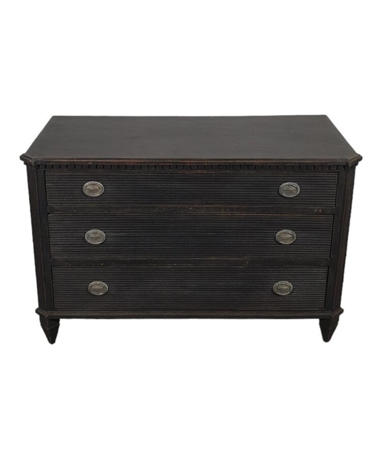 Black 3 drawer Gustavian Chest of Drawers (SOLD)