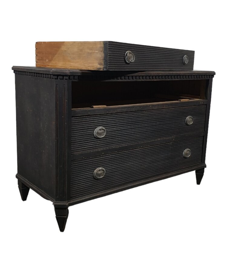 Black 3 drawer Gustavian Chest of Drawers (SOLD)