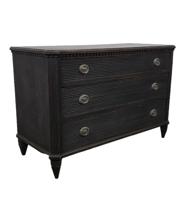 Black 3 drawer Gustavian Chest of Drawers (SOLD)