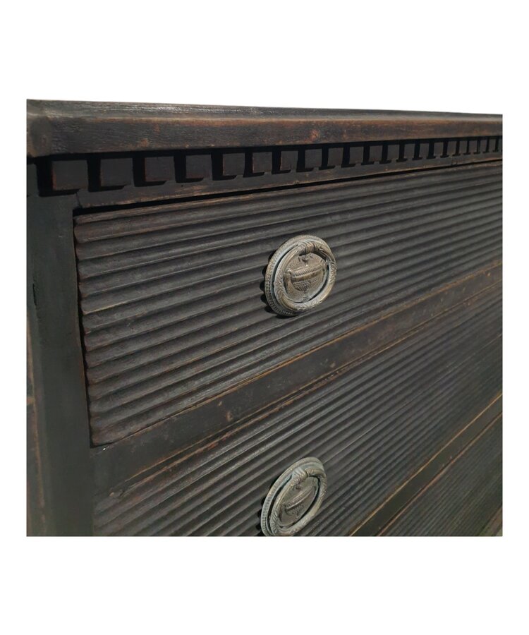 Black 3 drawer Gustavian Chest of Drawers (SOLD)