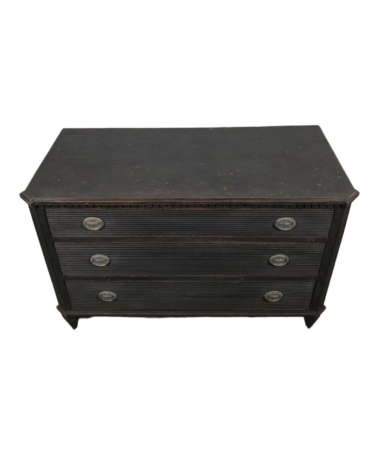 Black 3 drawer Gustavian Chest of Drawers (SOLD)