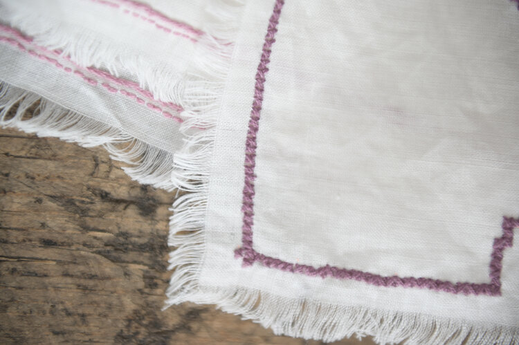 Cotton Cross Stitch Napkins in Lilac and Off-White, Set of 4