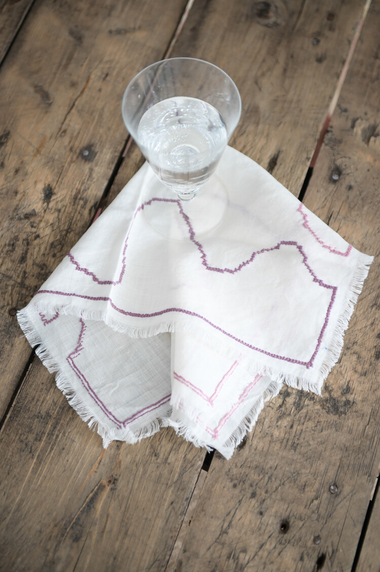 Cotton Cross Stitch Napkins in Lilac and Off-White, Set of 4