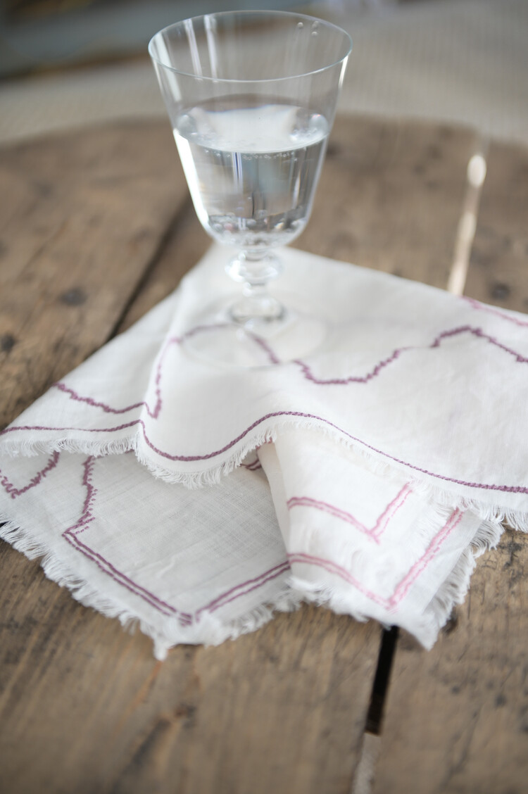 Cotton Cross Stitch Napkins in Lilac and Off-White, Set of 4