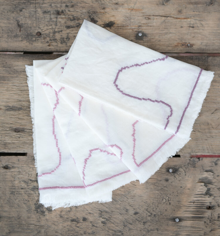 Cotton Cross Stitch Napkins in Lilac and Off-White, Set of 4