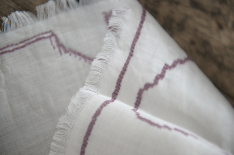 Cotton Cross Stitch Napkins in Lilac and Off-White, Set of 4