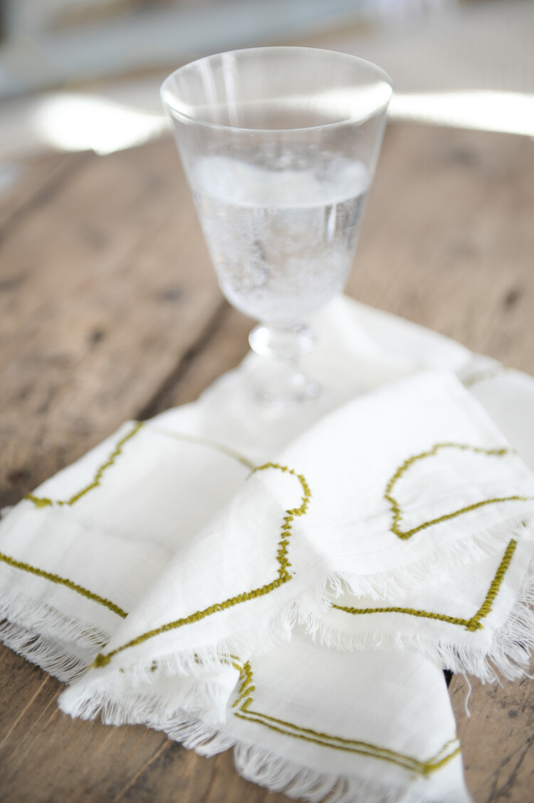 Cross Stitch Napkins Olive Green and Off-White, Set of 4