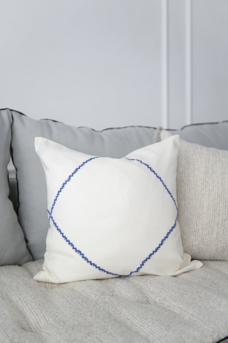 Cross Stitch Cushion in Plumbago & Ivory