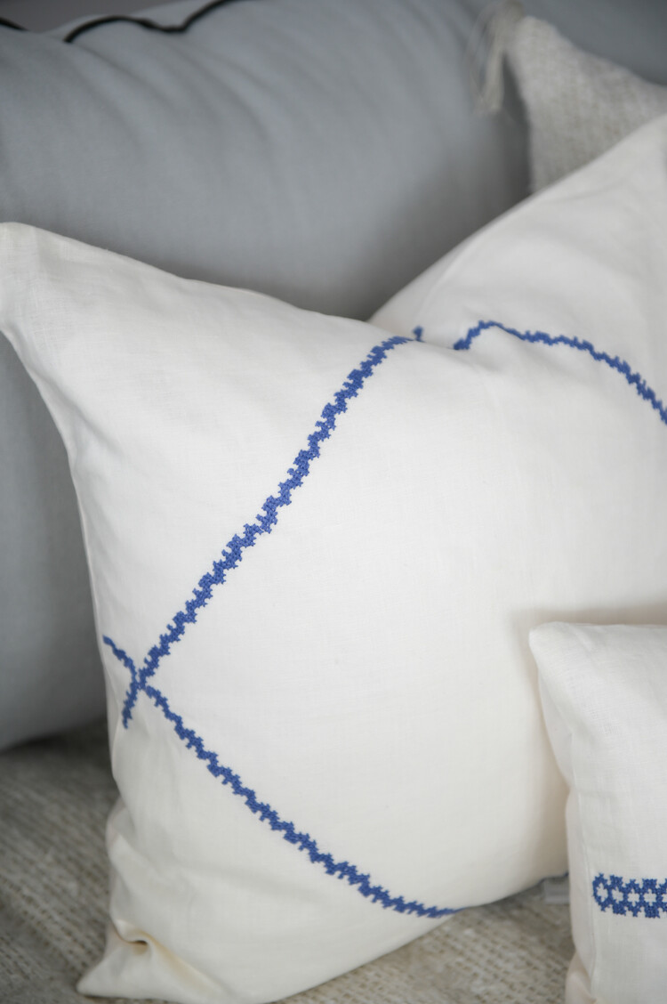 Cross Stitch Cushion -  Plumbago & Ivory