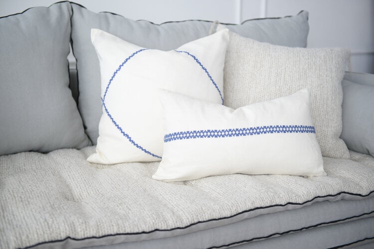 Cross Stitch Cushion in Plumbago & Ivory