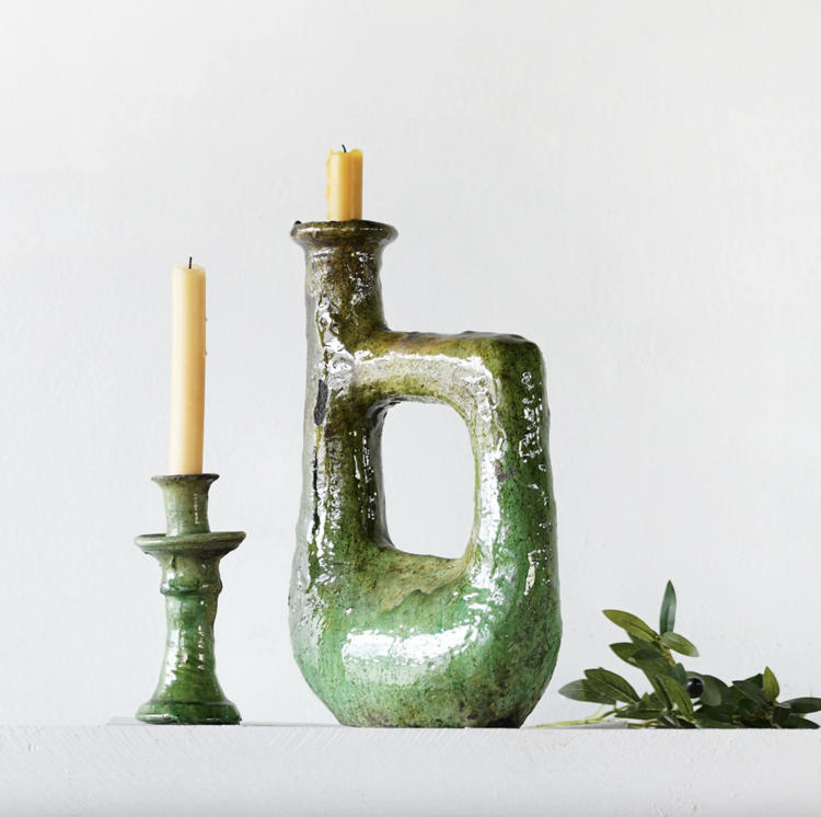 Tamegroute Taper Candle Holder Green Small
