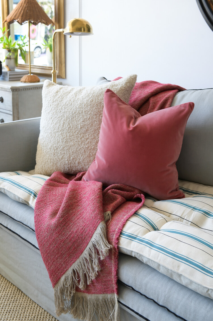 Manuel Canovas Rivoli Velvet Cushion in Rose Poudre