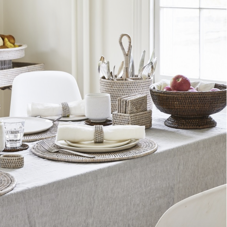 Round Rattan Placemat in White-Wash