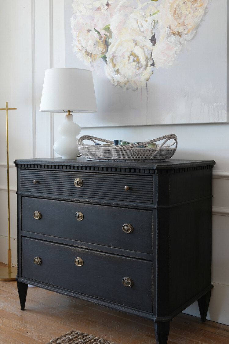 Black Antique Gustavian Chest of Drawers