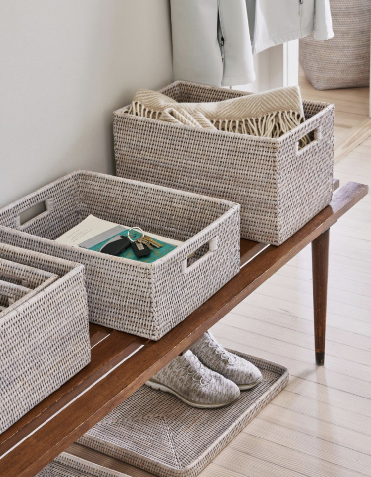 Rectangle Rattan Baskets in White-Wash
